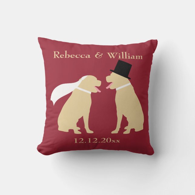 Two Golden Labradors Personalised Wedding Cushion (Front)
