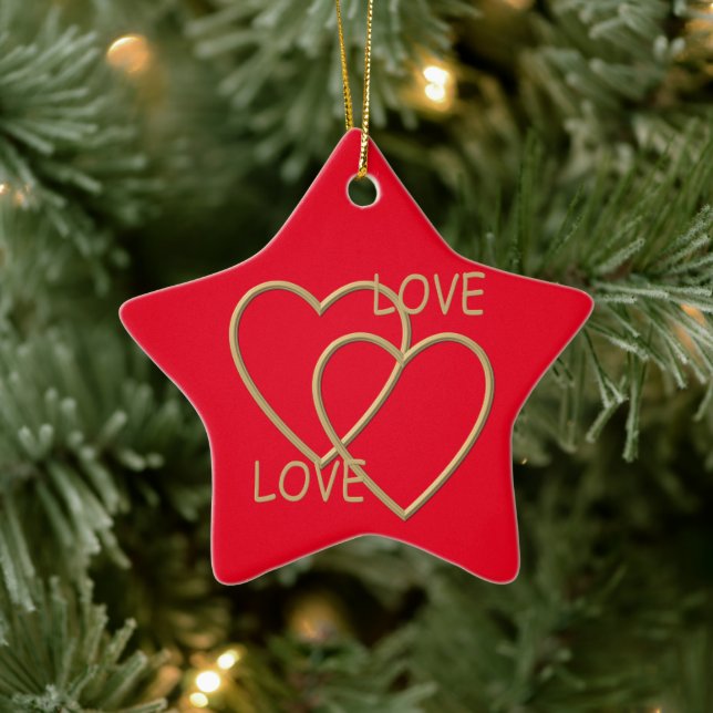Two golden loving hearts ceramic tree decoration (Tree)