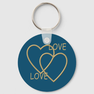 Two golden loving hearts key ring