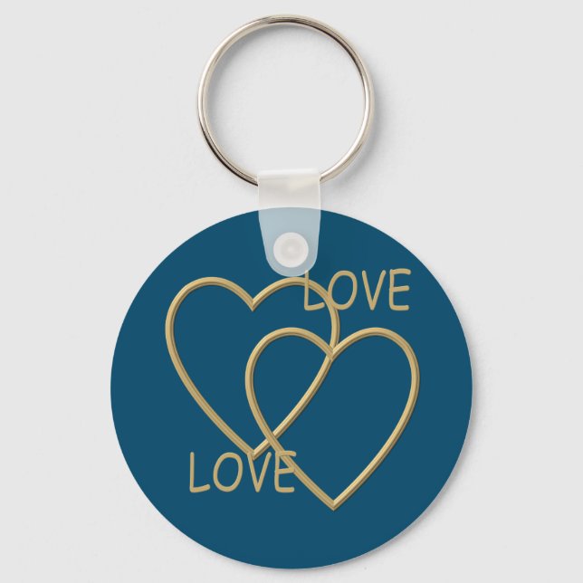 Two golden loving hearts key ring (Front)