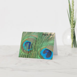 Two Golden Peacock Feathers Wedding Thank You Card