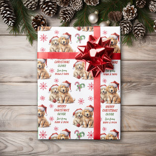 Two Golden Retriever Puppies Christmas Wrapping Paper
