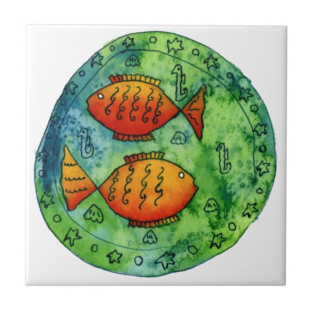 Two Goldfish Watercolour Sea Life Underwater Tile (Front)