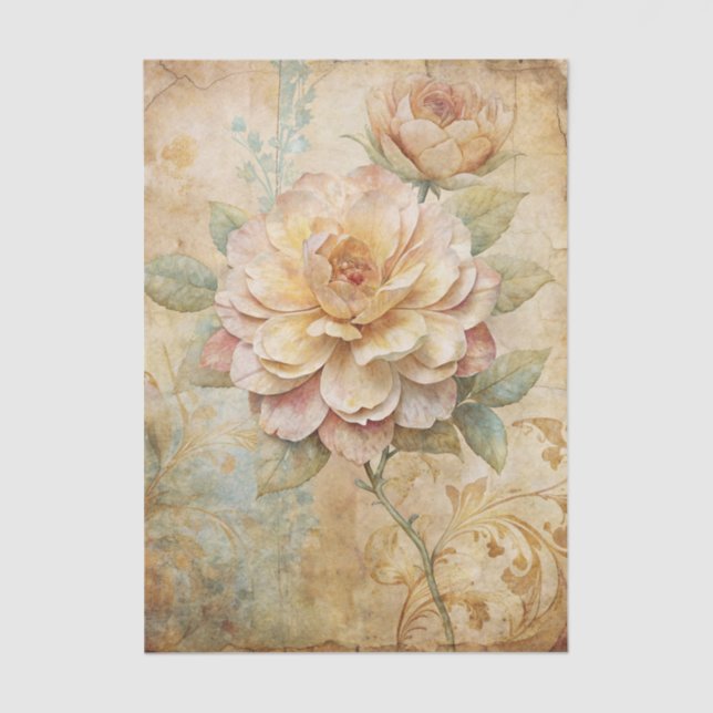 Two Gorgeous Peonies on a Collage Background Tissue Paper (Front)