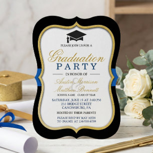 Two Grads - Gold Bracket Frame Graduation Party Invitation