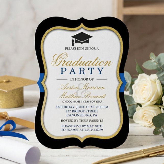 Two Grads - Gold Bracket Frame Graduation Party Invitation (Creator Uploaded)