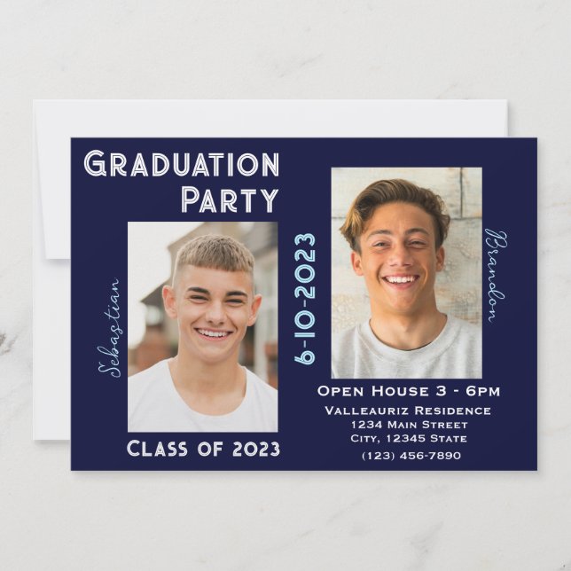 Two Graduates Graduation Party Invitation w/ Photo (Front)