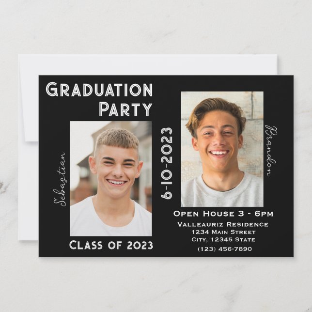 Two Graduates Graduation Party Invitation w/ Photo (Front)