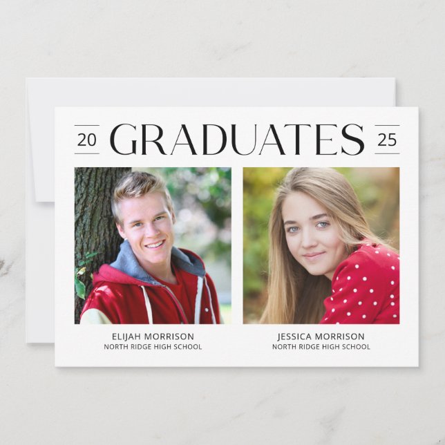 Two Graduates Joint Graduation Modern Grad Party Invitation (Front)