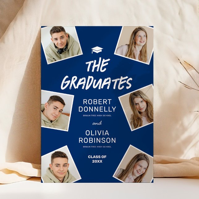 Two Graduates Photo Blue Joint Graduation Invitation (Creator Uploaded)