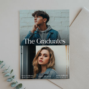 Two Graduates Twin Double Graduation Announcement Postcard