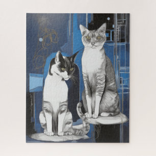 Two Gray Cats on an Abstract Background Jigsaw Puzzle