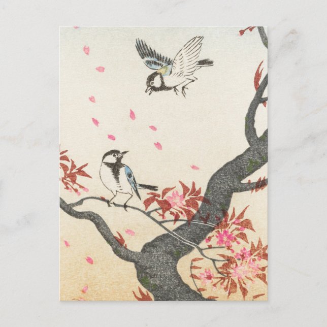 Two Great Tit at Blossoming Tree by Ohara Koson Postcard (Front)