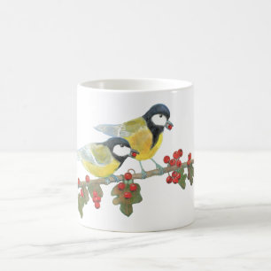 Two Great Tit Birds on The hawthorn Tree Branch  Coffee Mug