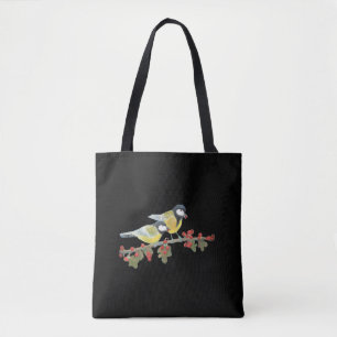 Two Great Tit Birds on The hawthorn Tree Branch  Tote Bag