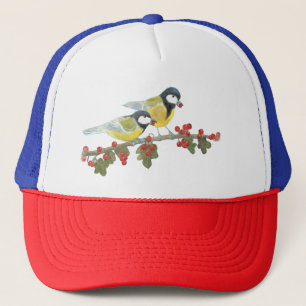 Two Great Tit Birds on The hawthorn Tree Branch Trucker Hat
