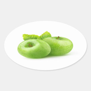 Two green apples oval sticker
