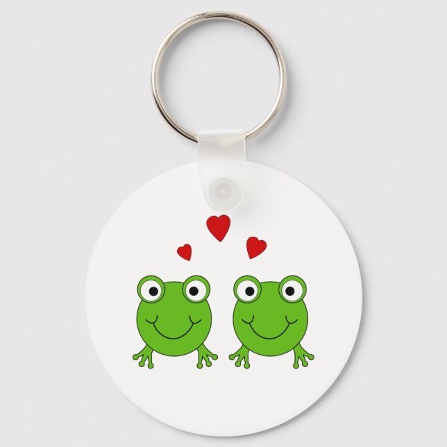 Two green frogs with red hearts. key ring (Front)
