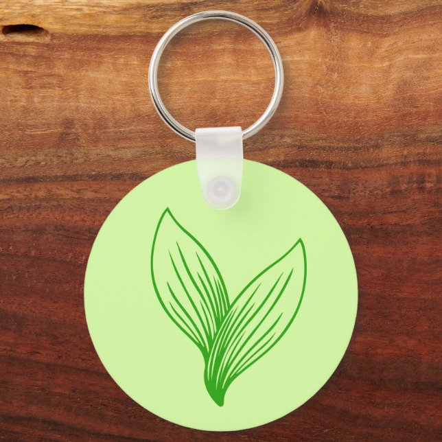 Two Green Leaves Intertwined Key Ring (Front)