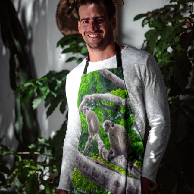 Two Green Monkeys Sitting In Tree Print Apron (Creator Uploaded)