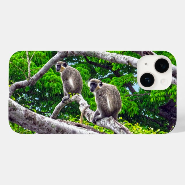 Two Green Monkeys Sitting In Tree Print Case (Back (Horizontal))