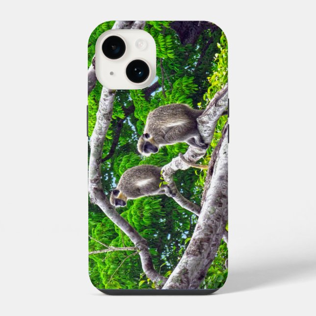 Two Green Monkeys Sitting In Tree Print Case (Back)