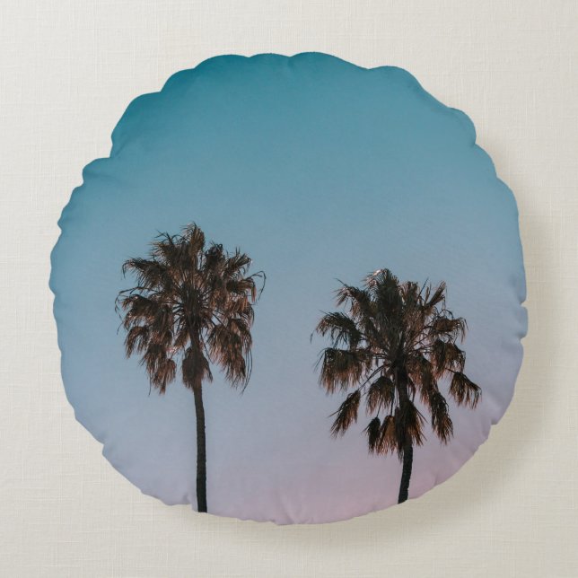 TWO GREEN PALM TREES ROUND CUSHION (Front)