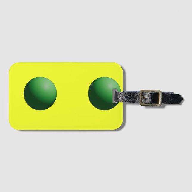 Two Green Spheres on Yellow  Luggage Tag (Front Horizontal)