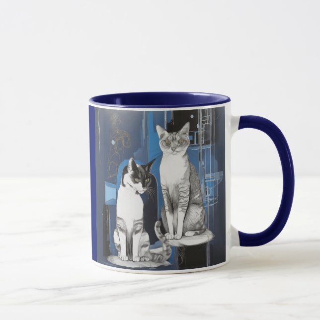 Two Grey Cats on an Abstract Background  Mug (Right)