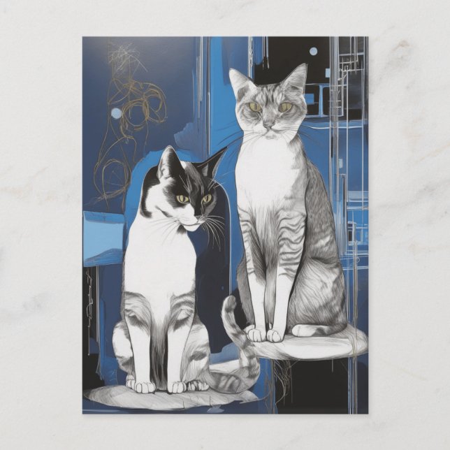 Two Grey Cats on an Abstract Background Postcard (Front)