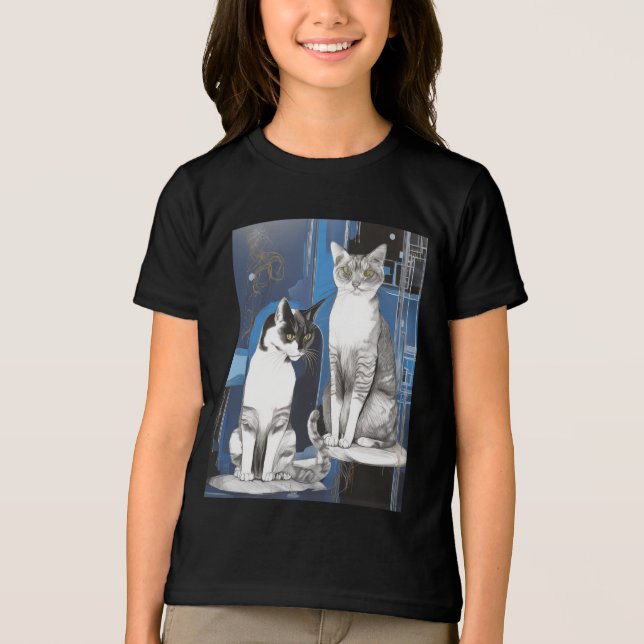 Two Grey Cats on an Abstract Background Tri-Blend Shirt (Front)