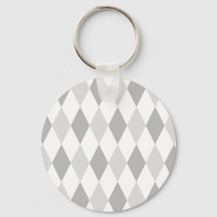 Two Grey Harlequin Diamond Pattern Key Ring