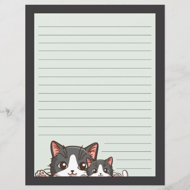 Two grey kittens on lined with grey paper (Front)