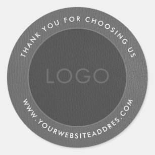Two grey tones vintage faux leather classic round sticker