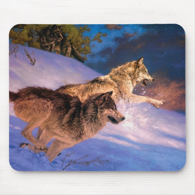 Two grey wolf in winter nature mouse mat (Front)