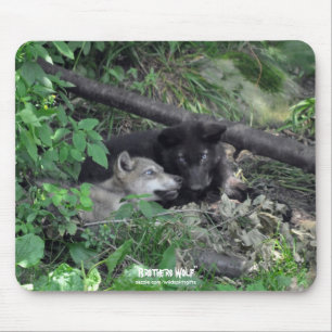 Two Grey Wolf Pups Playing Wildlife Nature Photo Mouse Mat