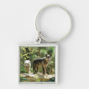 Two Grey Wolves in Forest Key Ring