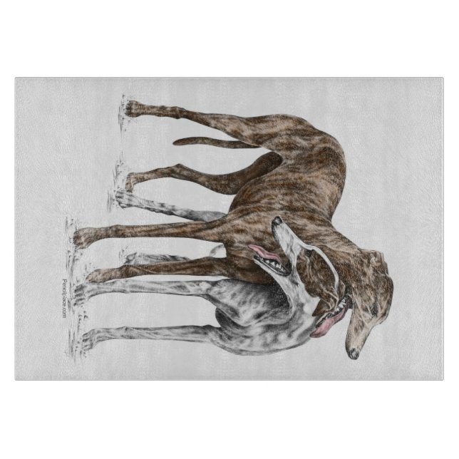 Two Greyhound Friends Dog Art Cutting Board (Front)