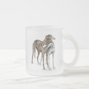 Two Greyhound Friends Dog Art Frosted Glass Coffee Mug