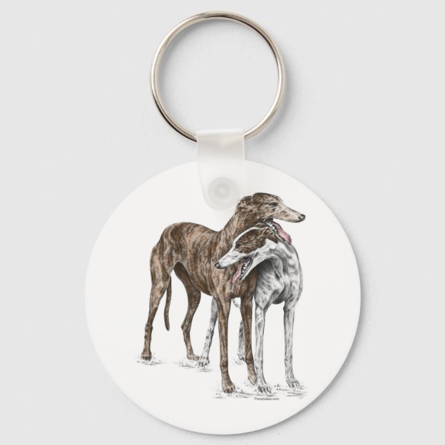Two Greyhound Friends Dog Art Key Ring (Front)