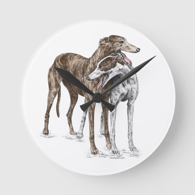 Two Greyhound Friends Dog Art Round Clock (Front)