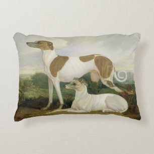 Two Greyhounds in a Landscape (oil on canvas) Decorative Cushion