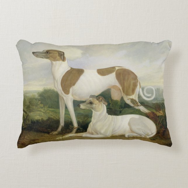 Two Greyhounds in a Landscape (oil on canvas) Decorative Cushion (Front)