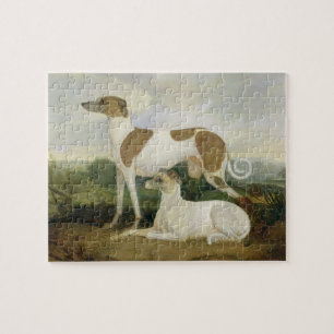 Two Greyhounds in a Landscape (oil on canvas) Jigsaw Puzzle