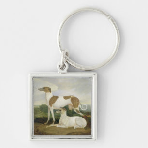 Two Greyhounds in a Landscape (oil on canvas) Key Ring