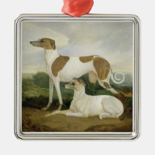 Two Greyhounds in a Landscape (oil on canvas) Metal Tree Decoration