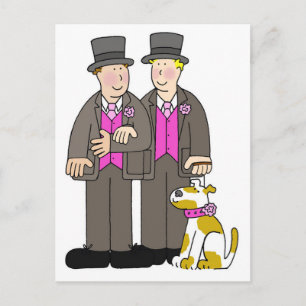 Two Grooms and their Dog Cartoon. Postcard
