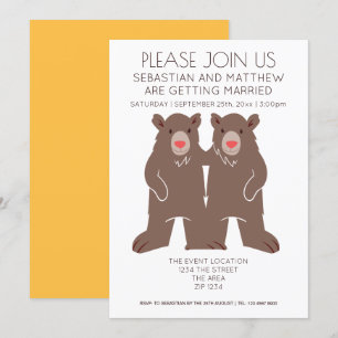 Two Grooms Cartoon Bear Wedding Gay Invitation