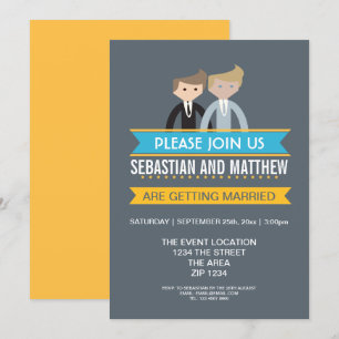 Two Grooms Cartoon Wedding Gay Themed Invitation