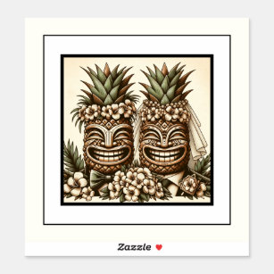 Two Grooms Gay Pineapple Tiki Head Retro Wedding 